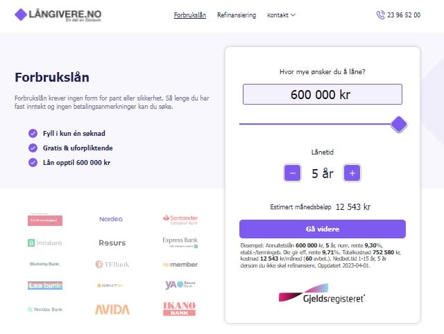 Långivereskärmdump