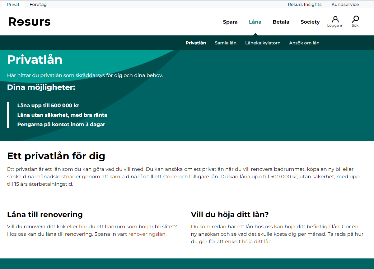 Resurs Bankskärmdump